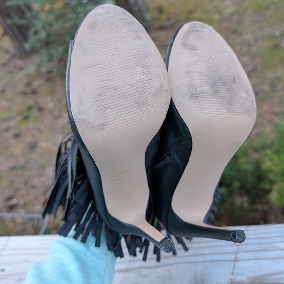 Madden Girl Black Fringe Peep-Toe Stiletto Ankle Heels - Picture 6 of 6